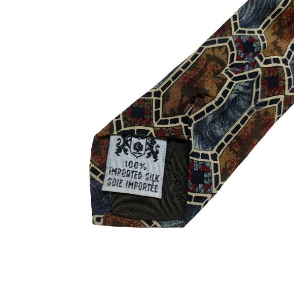 Metropolitan Museum of Art Tie Men's Necktie Silk Brown Blue Ivory Geometric - Picture 5 of 7